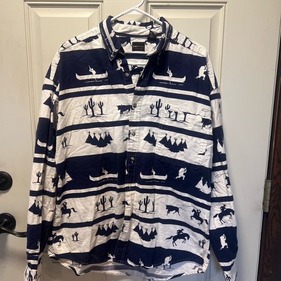 STRUCTURE - Vintage 1990s Blue Western￼ Polo Dad Shirt Mens Size Large - Picture 1 of 14